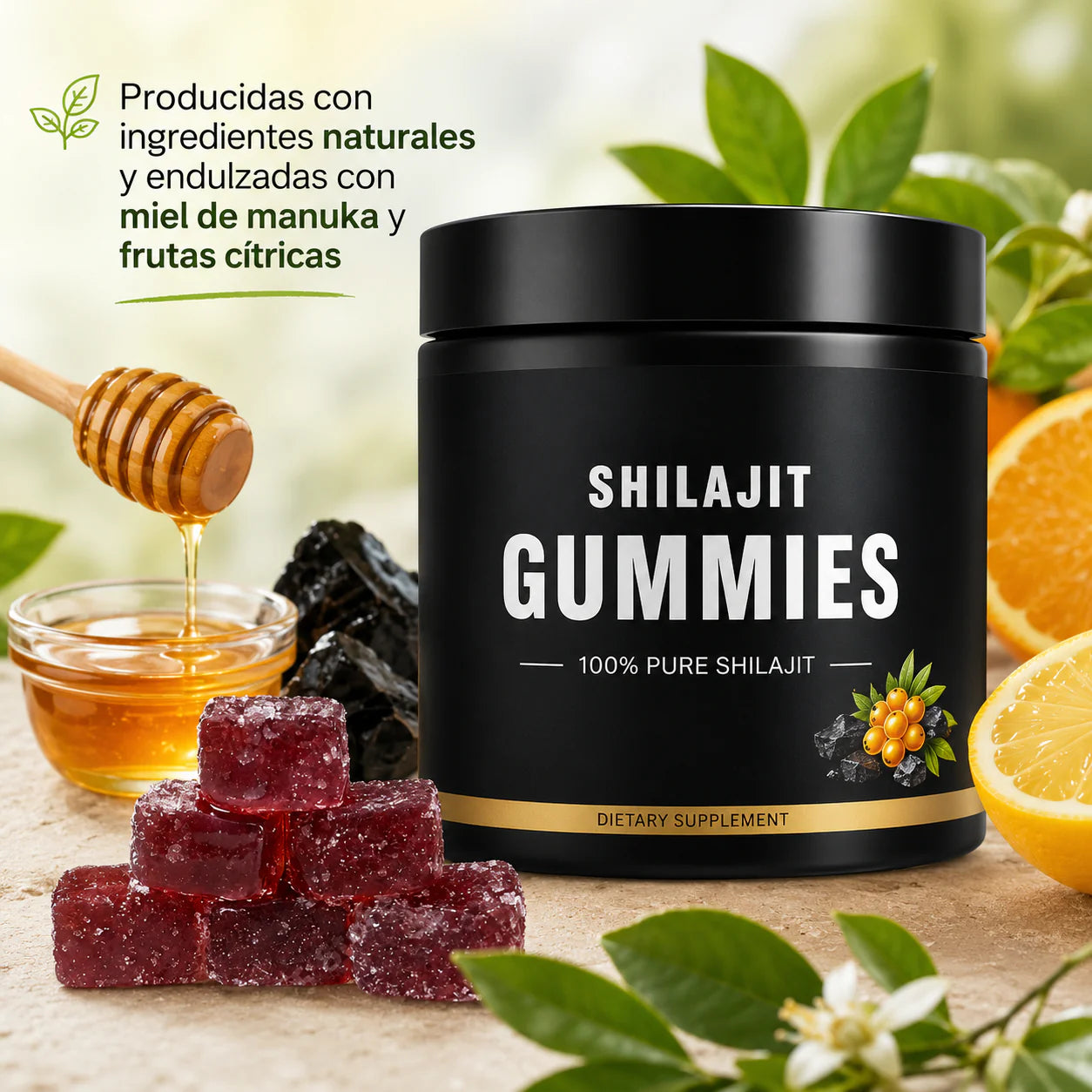 Gomitas de Shilajit del Himalaya con Ashwagandha – Sabor Miel y Limón | Energía, Vitalidad y Bienestar Natural | 30 Gomitas