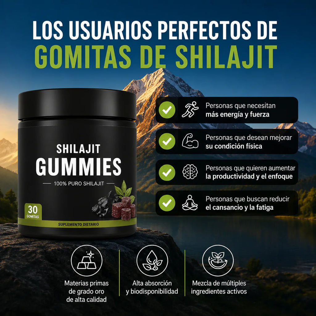 Gomitas de Shilajit del Himalaya con Ashwagandha – Sabor Miel y Limón | Energía, Vitalidad y Bienestar Natural | 30 Gomitas